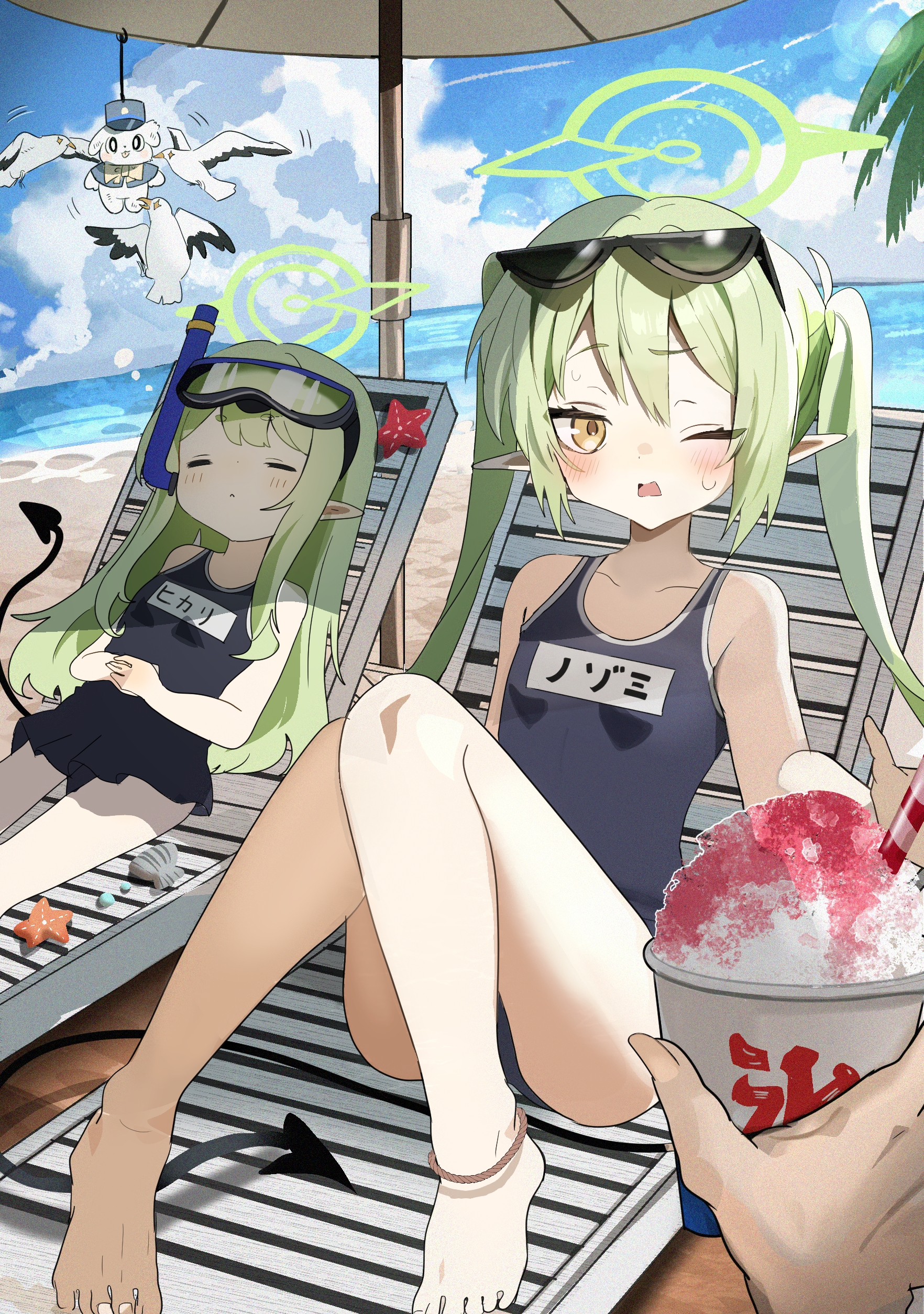 ももんた_かき氷ありがと…みてよ！ヒカリの所だけ影なってて暑いよーー！